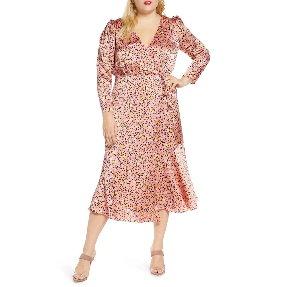 Leith Leopard Pink Midi Wrap Dress NWT